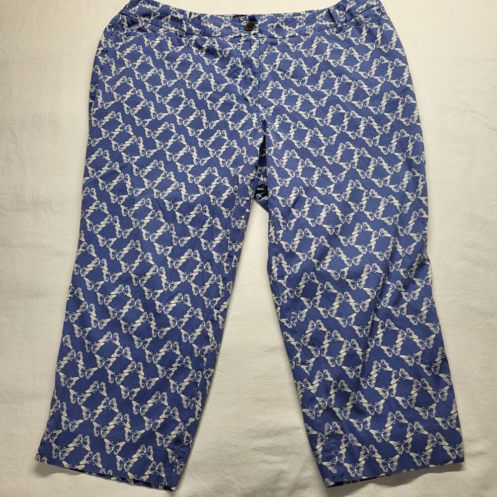 Talbots The Perfect Crop Butterfly Pants Womens 16WP Blue Boho Retro Artsy